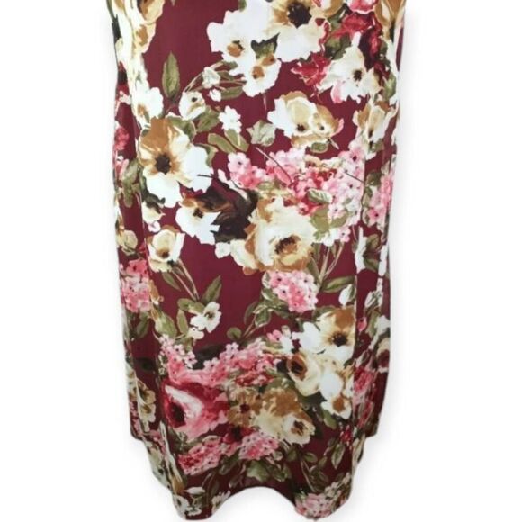 BLUE RAIN BURGUNDY, PINK, & CREAM FLORAL SLEEVELESS DRESS SZ.M EUC. - Picture 3 of 7
